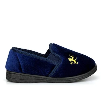 Image of Sleepers Boys Kyle Twin Gusset Slip On Slippers with Rubber Sole Navy Blue 12 UK Child