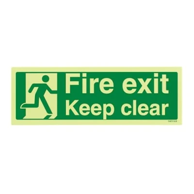 Image of V Safety 14011AX GS Glow In The Dark Fire Exit Keep Clear Sign 300mm x 100mm Self Adhesive Vinyl