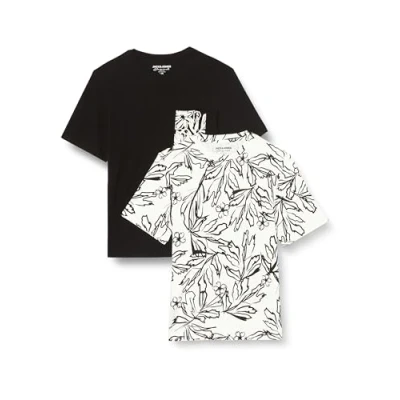 Image of JACK &amp; JONES Men&#039;s Jorlafayette Mix Tee Ss Crew Neck 2pk Mp T Shirt, White, L