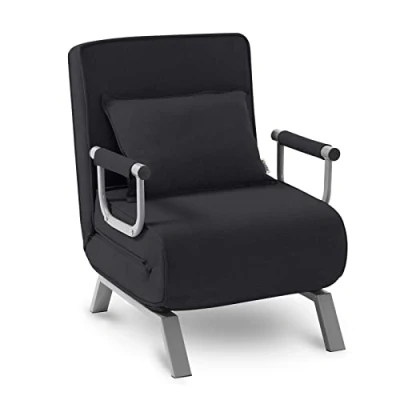 Image of Makika Recliner Chair Armchair TED Foldable 3 in 1 with Armrest adjustable Backrest incl. Pillow up to 200kg Single Sofa Convertible Bed Portable Couch Bedroom Living Room Black
