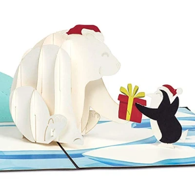 Image of papercrush® Pop Up Card Christmas &quot;Polar Bear &amp; Penguin&quot; Funny 3D for Children, Woman or Man Handmade Popup Greeting Women and Men, Girls Boys