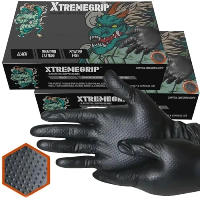 Image of Xtremeauto Nitrile Gloves Disposable Gloves, Diamond Grip Black Powder Free &amp; Latex Extra Thick Strong Rubber Mechanics (2 Boxes, Medium)