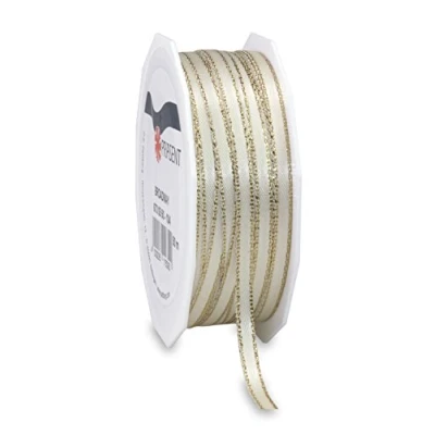 Image of Präsent Broadway Satin Ribbon Cream Gold 50 m Spool 5 mm width