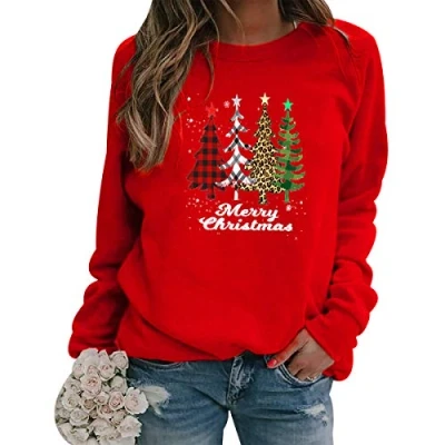 Image of Christmas Tree Jumper Women Xmas Jumpers For Bad Funny Womens Ugly Pullover Ladies Sweatshirt Sweatshirts Red 3XL