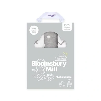 Image of Bloomsbury Mill Muslin Cloths for Baby Soft 100% Organic Cotton Squares Muslins Pack of 3 Large Burp Newborn Essentials Grey &amp; White 70x70cm