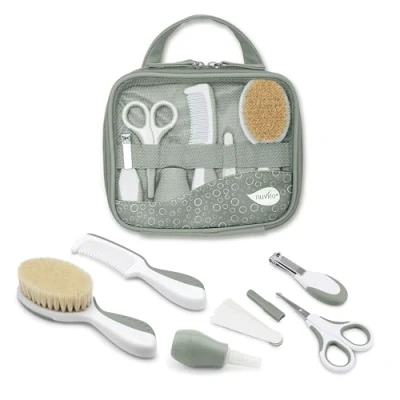 Image of Nuvita 1146 Complete Baby Care Set, Bath Bags, Beauty for Newborns, Nail and Hair Scissors, Ideal Nursery Travel, BPA Free, EU Brand, Sage Green