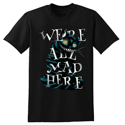 Image of were All Mad Here Cheshire Cat Men&#039;s T Shirt Graphic Printed Black Tee XXL