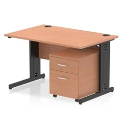 Image of Impulse 1200x800 Desk Beech/Black Cable Managed Leg 2 Dr Mobile Ped