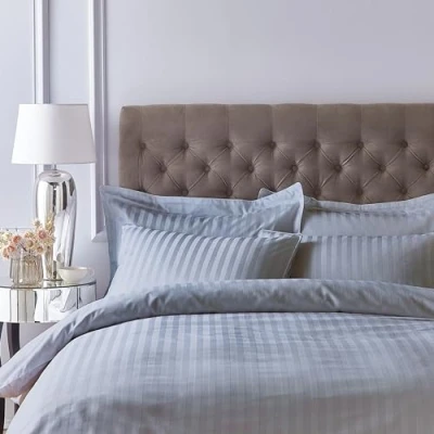 Image of Bianca 200 Thread Count Cotton Sateen Stripe Super King Duvet Cover Set with Pillowcases Silver Grey
