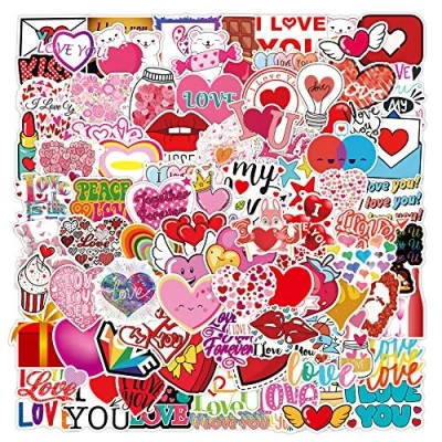 Image of 100Pcs Love Stickers Laptop Car Scrapbook Phone Skateboard Computer Heart You Vinyl Waterproof Aesthetic Personalised for Teens Boys Girls Adults Children