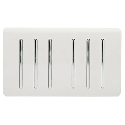 Image of Trendi Artistic Modern Glossy 6 Gang 1 Way Rocker Double Plate Tactile Light Switch in White
