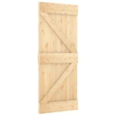 Image of vidaXL Solid Pine Wood Door Narvik 85x210 cm Rustic Design, Space Saving Sliding Suitable for Wooden and Concrete Walls, Assembly Required, Untreated Brown