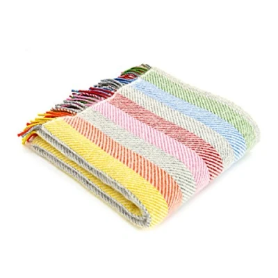 Image of Rainbow Stripe Grey Knee Rug Pure New Wool Throw British Made