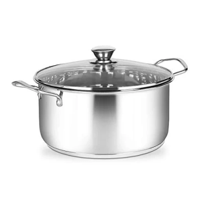 Image of Penguin Home Stock Pot 24 cm, 5 Litre Stainless Steel Stockpot with Glass Lid &amp; Steam Vents Induction Safe Soup Pan Casserole Double Pouring Lips Cooking Set x 12cm