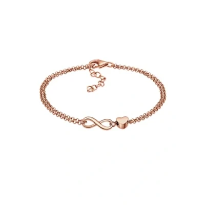 Image of Elli Women&#039;s 925 Sterling Silver Rose Gold Plated Heart Love Link and Chain Bracelets of Length 16 cm