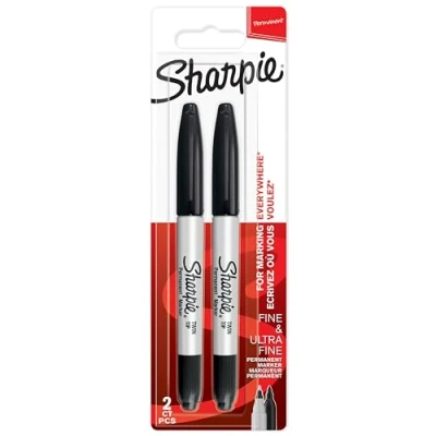 Image of Sharpie Twin Tip Permanent Markers Fine &amp; Ultra Points Black Ink 2 Marker Pens