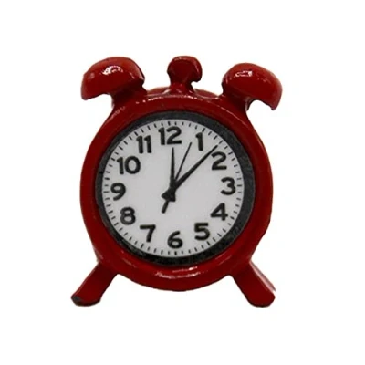 Image of Melody Jane Dolls House Red Alarm Clock Miniature Retro Bedroom Accessory 1:12 Scale