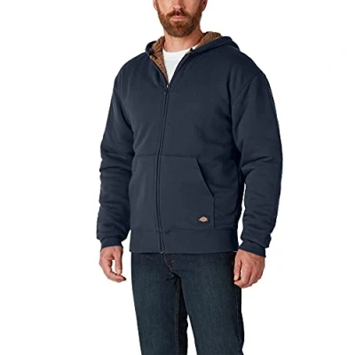 Image of Dickies Men&#039;s Sherpa Lined Fleece Zip Hoodie Jacket, Dark Navy, Medium