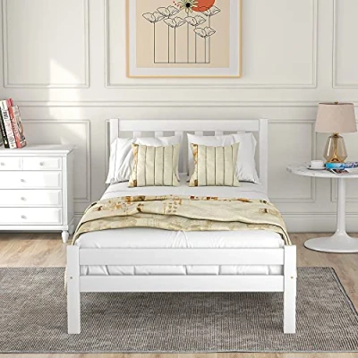 Image of Merax 3ft Single Bed Frame Solid Wooden for Adults, Kids, Teenagers 90 x 190CM White