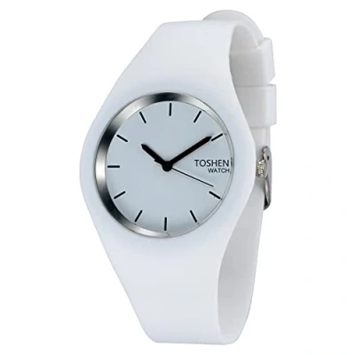 Image of TONSHEN Simple Fashion Analog Quartz Watch Rubber Band Casual Style Wrist Watches for Women Girl 12 Colours (White)