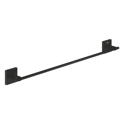 Image of GROHE Start Cube QuickFix Towel Rail Bathroom Wall Mounted Holder (Metal, Concealed Fastening, Including Screws and Dowels), Size 600mm, Easy to Fit QuickGlue, Matt Black, 410892430