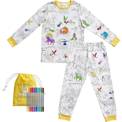 Image of eatsleepdoodle Snug Colouring Pyjamas for Kids with 10pk Washable Pens