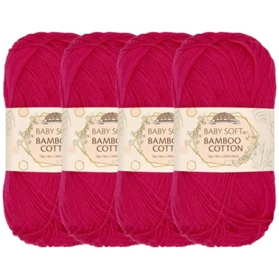 Image of JubileeYarn Baby Soft Bamboo Cotton Yarn 50g/Skein Magenta 4 Skeins