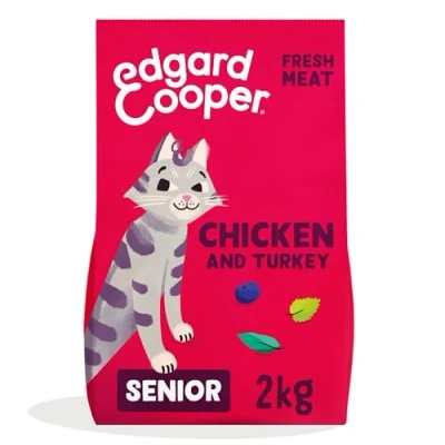 Image of Edgard Cooper dry cat food for senior cats, (chicken &amp; turkey, 2kg) natural ingredients, fresh meat indoor or outdoor helps support strong joints