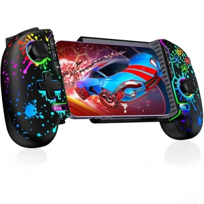 Image of HELLCOOL Mobile Gaming Controller for iPhone &amp; Android,Wireless Phone Game Xbox/Steam/GeForce Now/MFi Apple Arcade/Roblox with Hall Effect Joystick/RGB (Ink Pattern)
