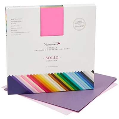 Image of Papermania Capsule Solid Premium Cardstock, 75 Sheets, Multicoloured, 8 x 8&quot;, Colossal, Coloured Card A4 for Making Supplies, Craft Projects and Scrapbook Supplies