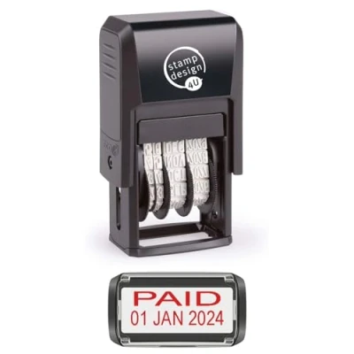 Image of Self Inking Changeable Date Stamp Paid in Red Ink