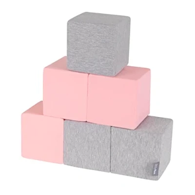 Image of KiddyMoon Soft Foam Cubes Building Blocks 14Cm For Children Multifunctional Construction Montessori Toy Babies, Made In The EU, 6 Pieces, Cubes:Light Grey Pink