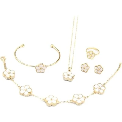 Image of Four Leaf Clover Jewelry Set, Titanium Steel Necklace Stud Earrings Bracelet Set Dainty Enamel for Women Teen Girls（Plum Flower Black)