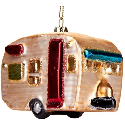 Image of BRUBAKER Caravan Hand Painted Glass Christmas Bauble Mouth Blown Tree Decoration Figures Funny Pendant Ball 4.3 inches (11 cm)