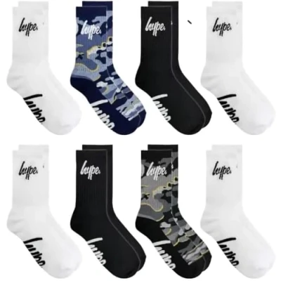 Image of hype Kid&#039;s Classic Sock, 8 Pack Crew Socks Multicolor For Girls and Boys UK size EU 31 38 Age 3 6 years White