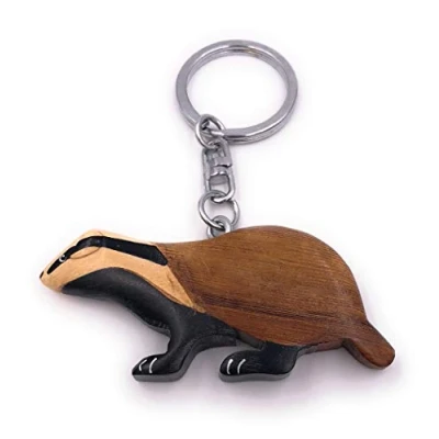 Image of H Customs European Badger Animal Real Wood Noble Handmade Key Chain Pendant