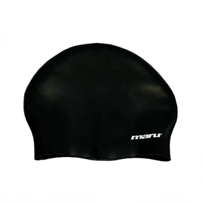 Image of Maru Long Hair Swimming Hat, 100% Silicone Swim Cap, Unisex Adult Lightweight Caps for Men and Women, Waterproof,Comfortable Durable Hats (Black, One Size)