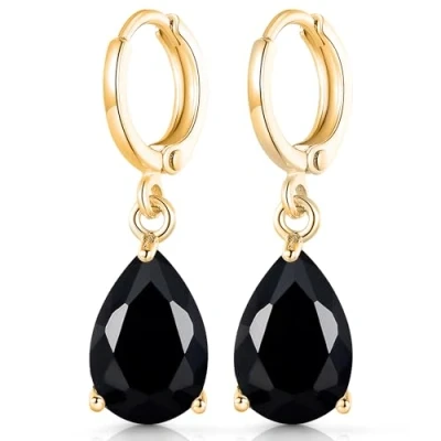Image of Crystalline Azuria Teardrops Wedding Dangle Earrings with Black Zirconia Crystals 18 ct Gold Plated for Women