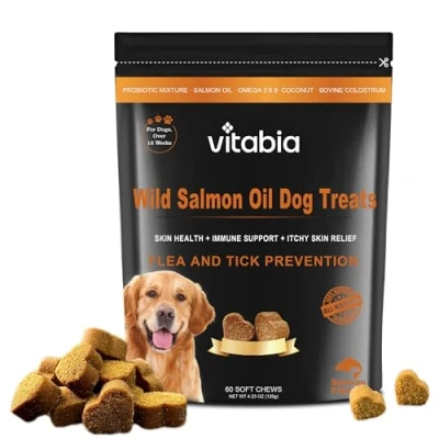 Image of Salmon Oil for Dogs Chews Dog Treats Itchy Dry Skin, Allergies and Flea Treatment With Omega 3 Fish Dogs, Probiotics Vitamins (60 Treats)