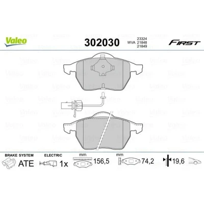 Image of 7M3698151 Brake pad set VALEO 302030 FIRST Front Axle incl. wear warning contact without anti squeak plate VOLKSWAGEN: Transporter 4