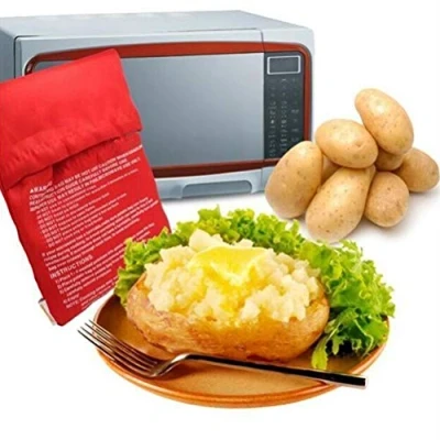 Image of Multifunction Microwave Bag Oven Cooking Potato Sweet Corn Tortillas maiskool Pressing Baking Tool, Cooker 8 Minutes Fast Reusable Washable (Pack of 2)