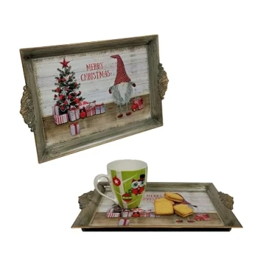 Image of Set of 2 Cute Christmas Gonk Tea Serving Tray Plastic Drinks Lap Snack 40cm x 26cm