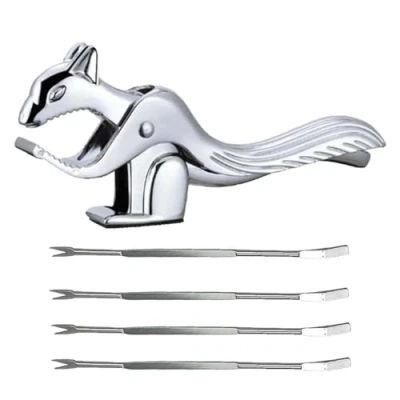 Image of Nut Crackers Funny Squirrel Shape Walnut Cracker Tool Opener Heavy Zinc Alloy Nutcracker Multifunctional Pecan Clip With 4 Picks for Walnut, Hazelnut and