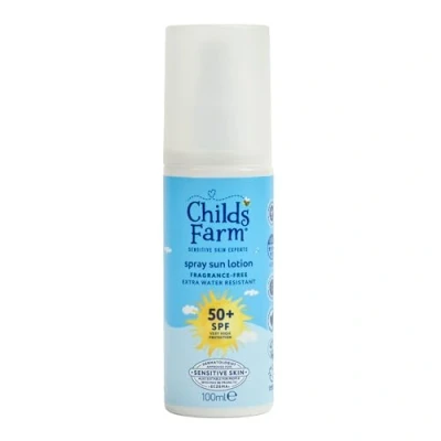 Image of Childs Farm Kids &amp; Baby Sun Lotion Spray SPF 50+ UVA UVB Very High Protection Extra Water Resistant Fragrance Free Suitable for Dry, Sensitive Eczema Prone Skin, 100ml