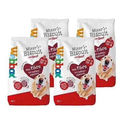 Image of Webbox Mixer Biscuit Dry Dog Food (Adult), Beef Wholegrain Cereals and Fibre for Healthy Digestion, Feed with Wet Food, Made in the UK (4 x 2kg Bags)