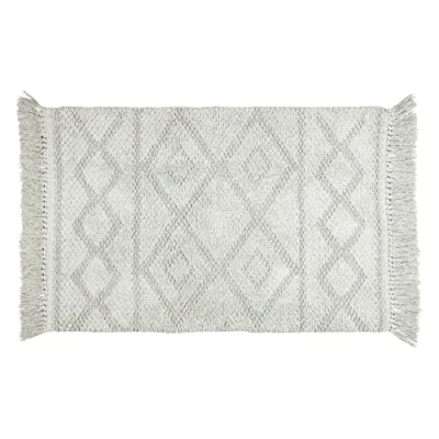 Image of WENKO Urla bath mat, rug made of 100% certified organic cotton with jacquard pattern and fringes, anti slip coated underside, washable up to 40 C, (W x D): 60 90 cm, Grey