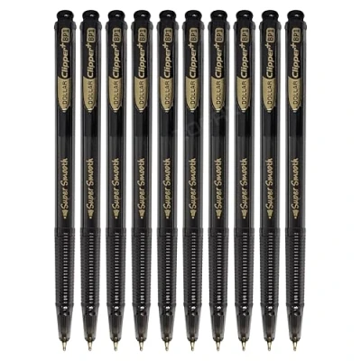Image of DOLLAR ClipperBP1 Retractable Ballpoint Pens, BLACK, Fine Point (0.8mm), Pack of 50, Smooth Ball Textured Grip, School Office Home Everyday Use