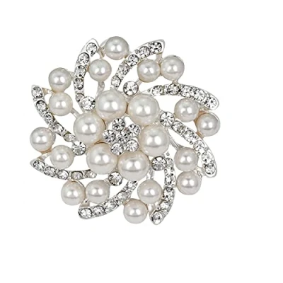 Image of Elegant Faux Pearl Flower Rhinestone Wedding Brooch Crystal Corsage Pin Women Clothing Accessories Jewelry Gift For Bride Girl