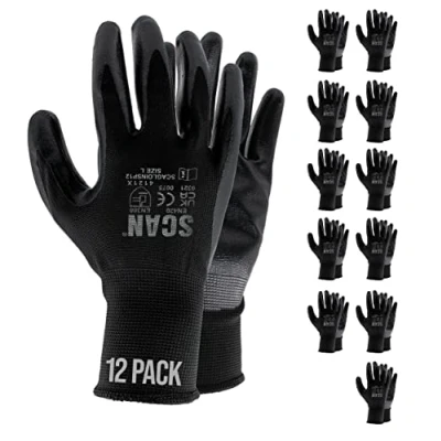 Image of Scan SCAGLOINS12M 12 Pairs Inspection Gloves Nitrile Coated Medium (Size 8)