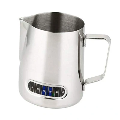Image of 600ml Milk Jug Frothing Pitcher Stainless Steel Coffee Jug,with Thermometer, for Cappuccino Espresso Latte